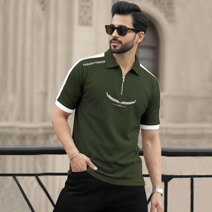 Men Quarter Zip Polo Neck Printed T-shirts