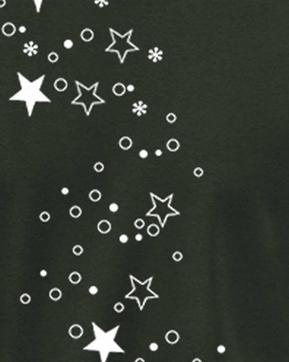 Men Full Sleeve Star Printed Olive Green Round Neck T-Shirt