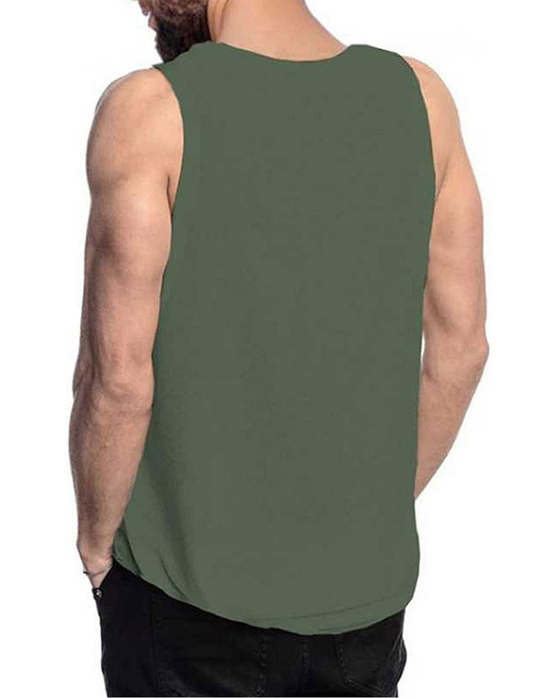 Men Sleeveless Olive Green Printed Vest