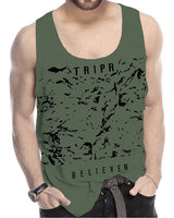 Men Sleeveless Olive Green Printed Vest