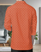 Men Printed Cotton Blend Straight Kurta / Orange