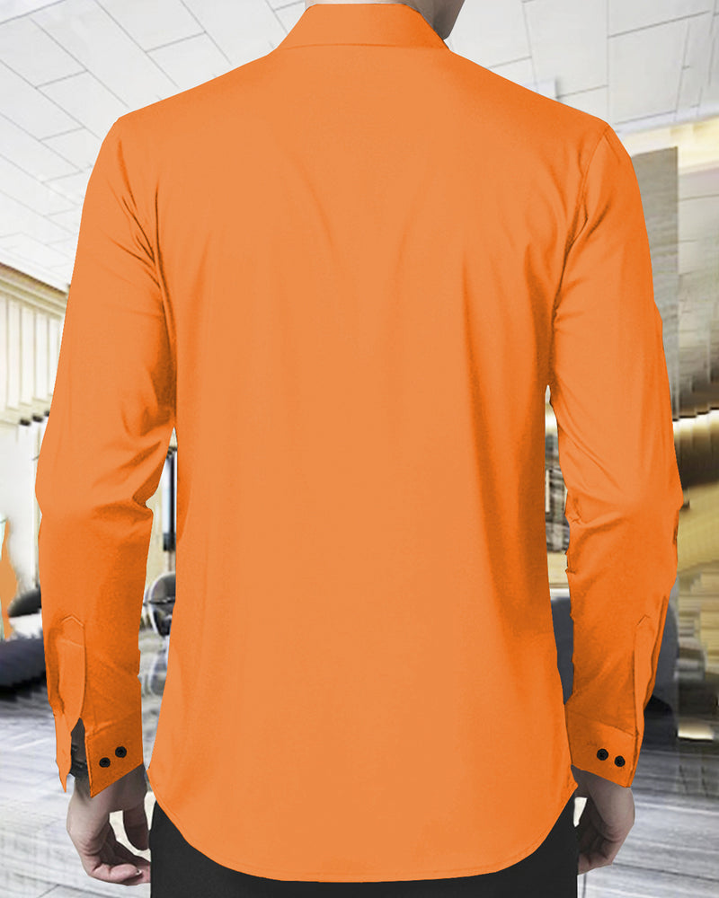 MEN PLAIN ORANGE MANDARIN COLLAR FULL HAND SHIRT