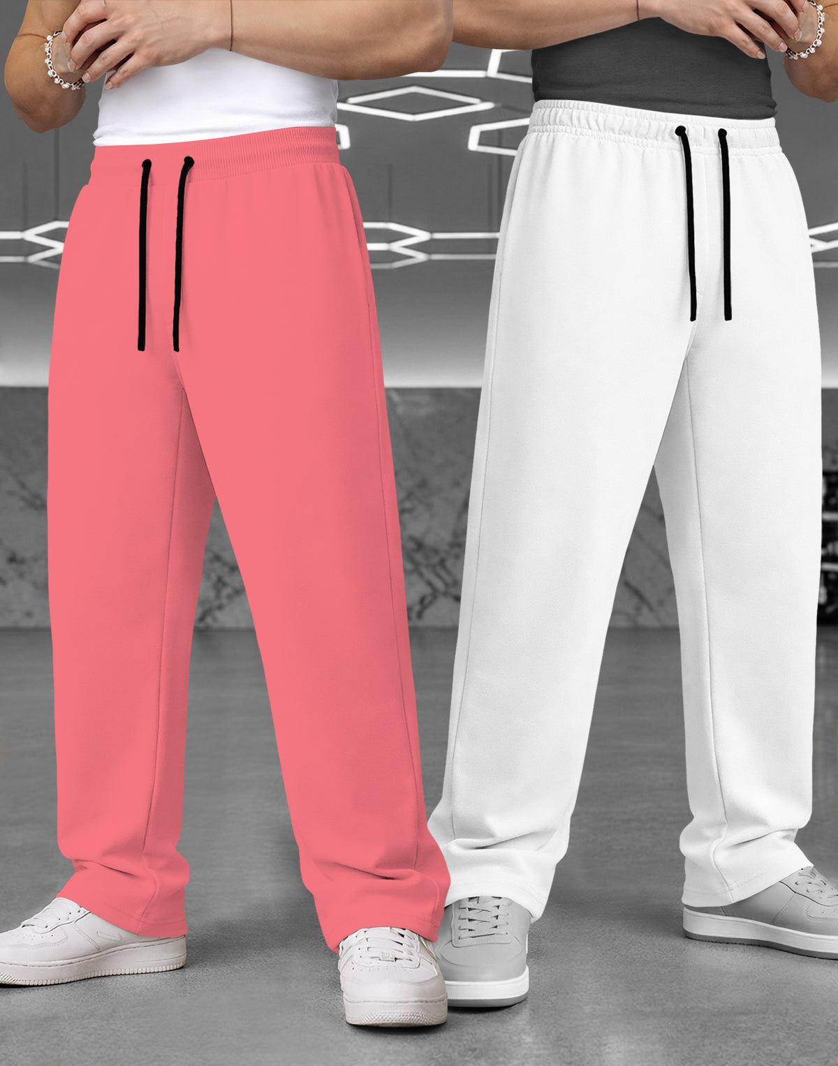 (Pack Of 2) Plain Baggy Fit Trackpants Multicolors