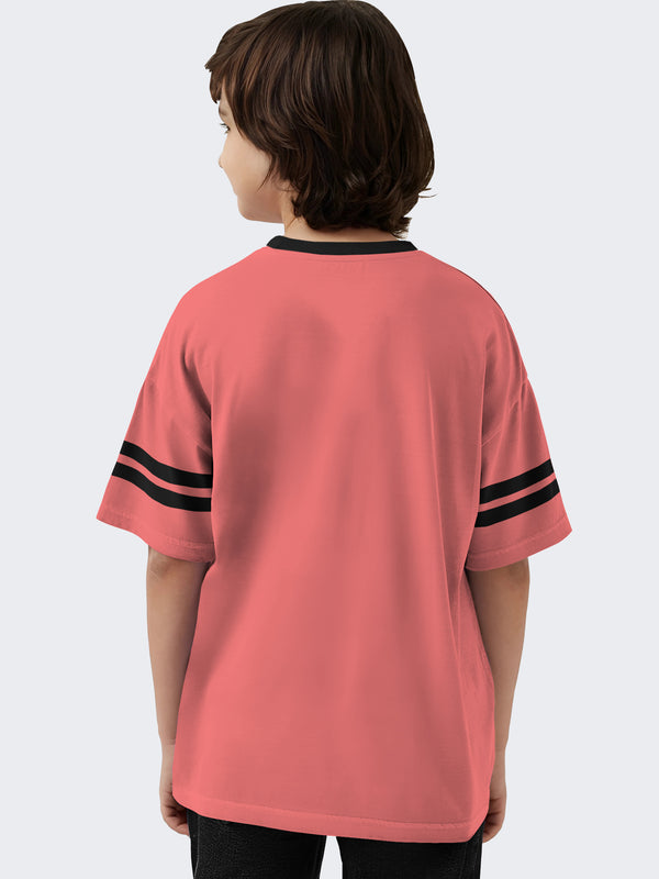 Boys Oversized Typography Pink Black Contrast T-Shirt