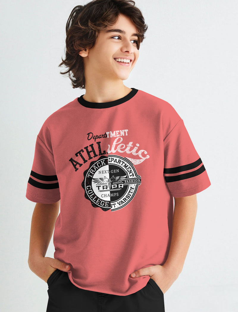 Boys Oversized Typography Pink Black Contrast T-Shirt