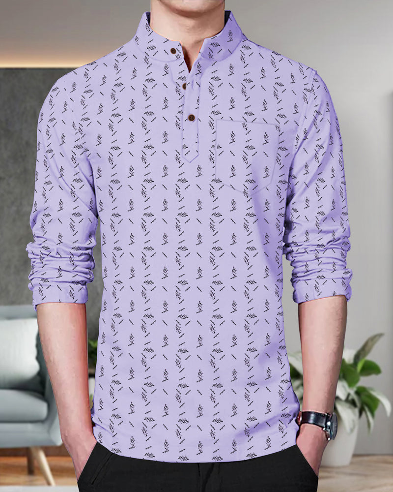 Men Printed Cotton Blend Straight Kurta / Purple