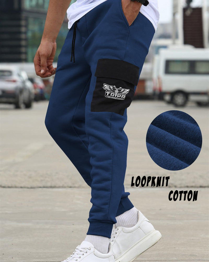 mens loopknit cargo jogger royal blue black