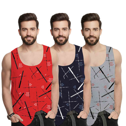 (Pack of 3) Multicolor Men Printed Vest