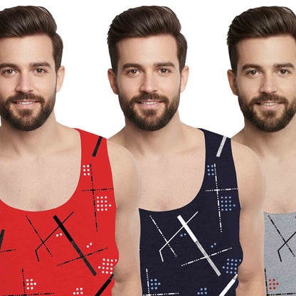 (Pack of 3) Multicolor Men Printed Vest