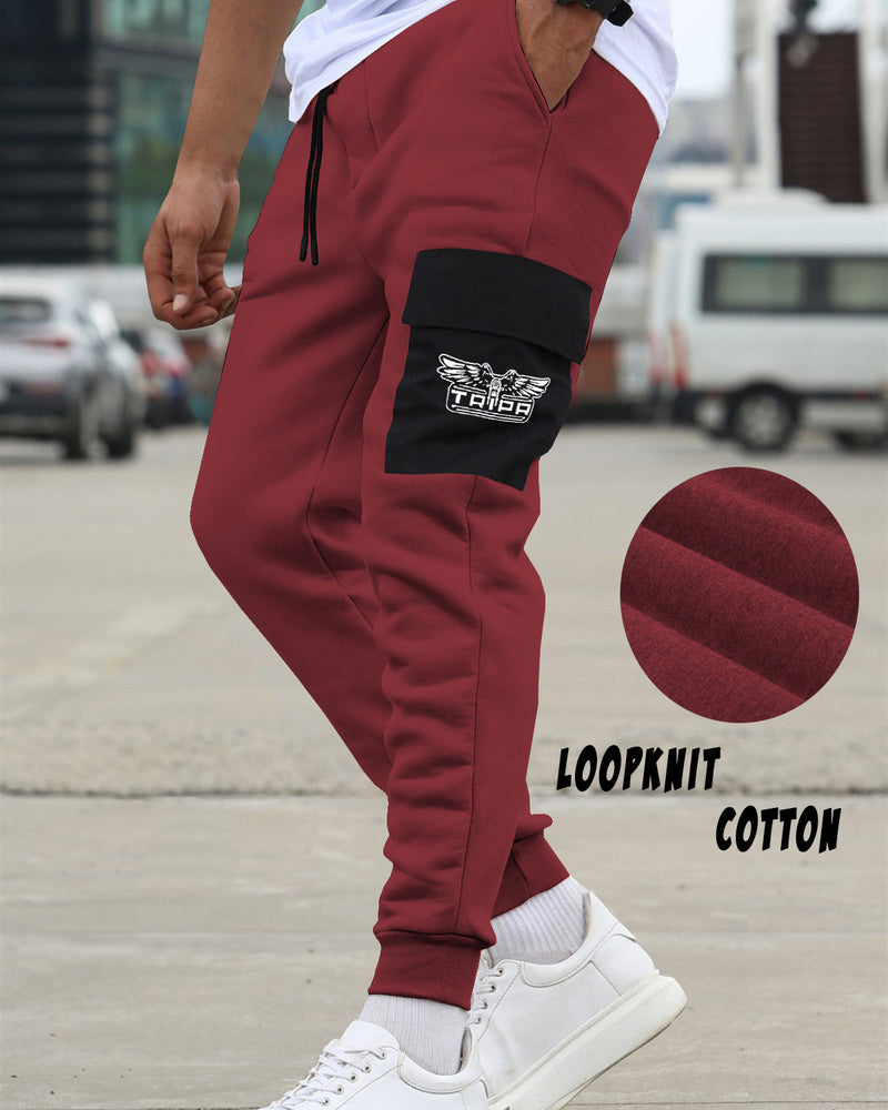 mens loopknit cargo jogger red black