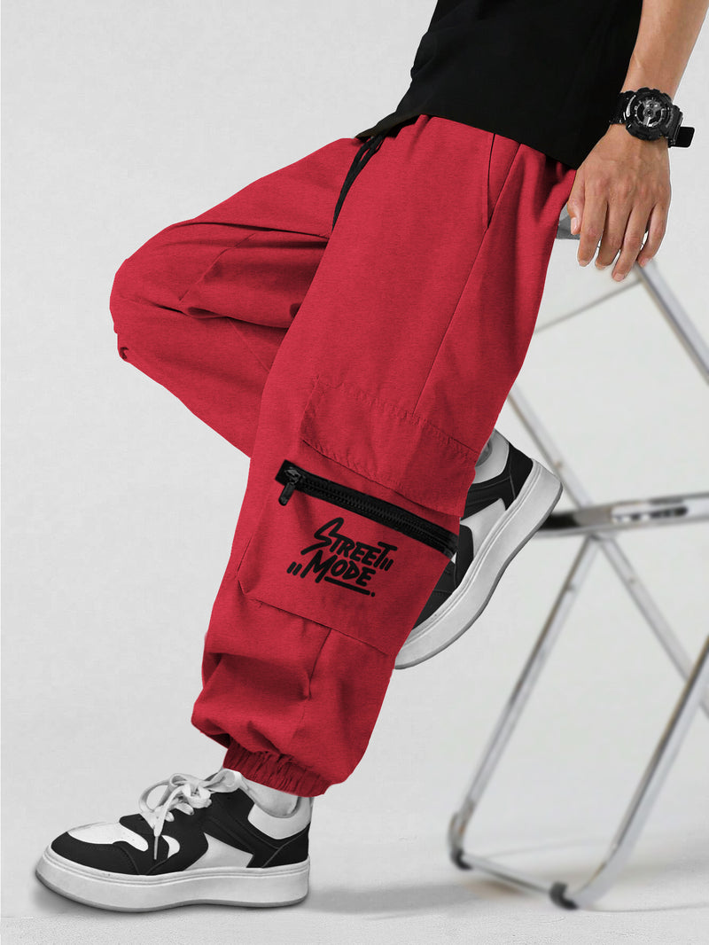 Men Red Printed Baggy Oversized Fit Cargo Jogger