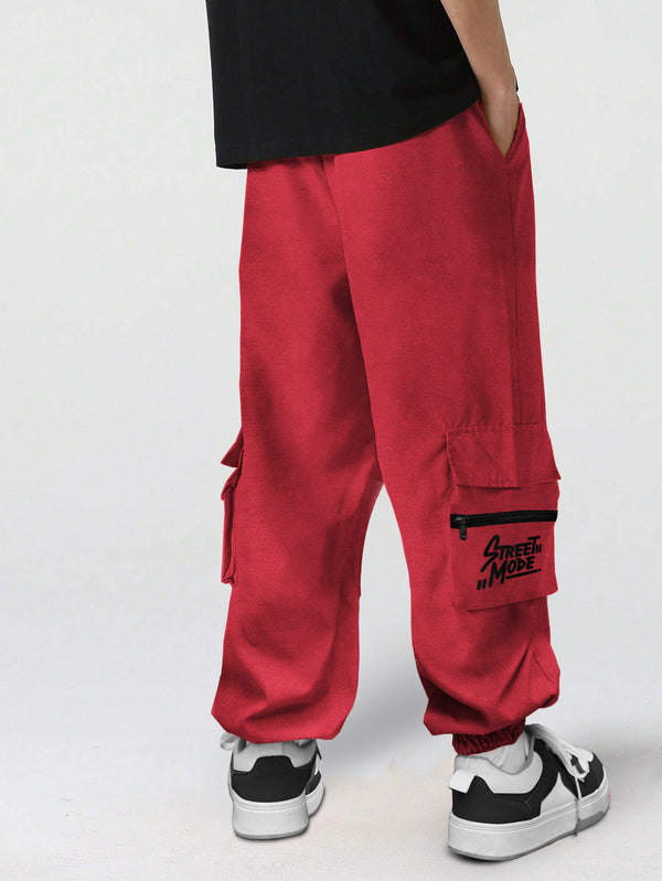 Men Red Printed Baggy Oversized Fit Cargo Jogger