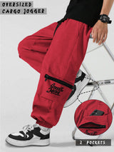 Men Red Printed Baggy Oversized Fit Cargo Jogger