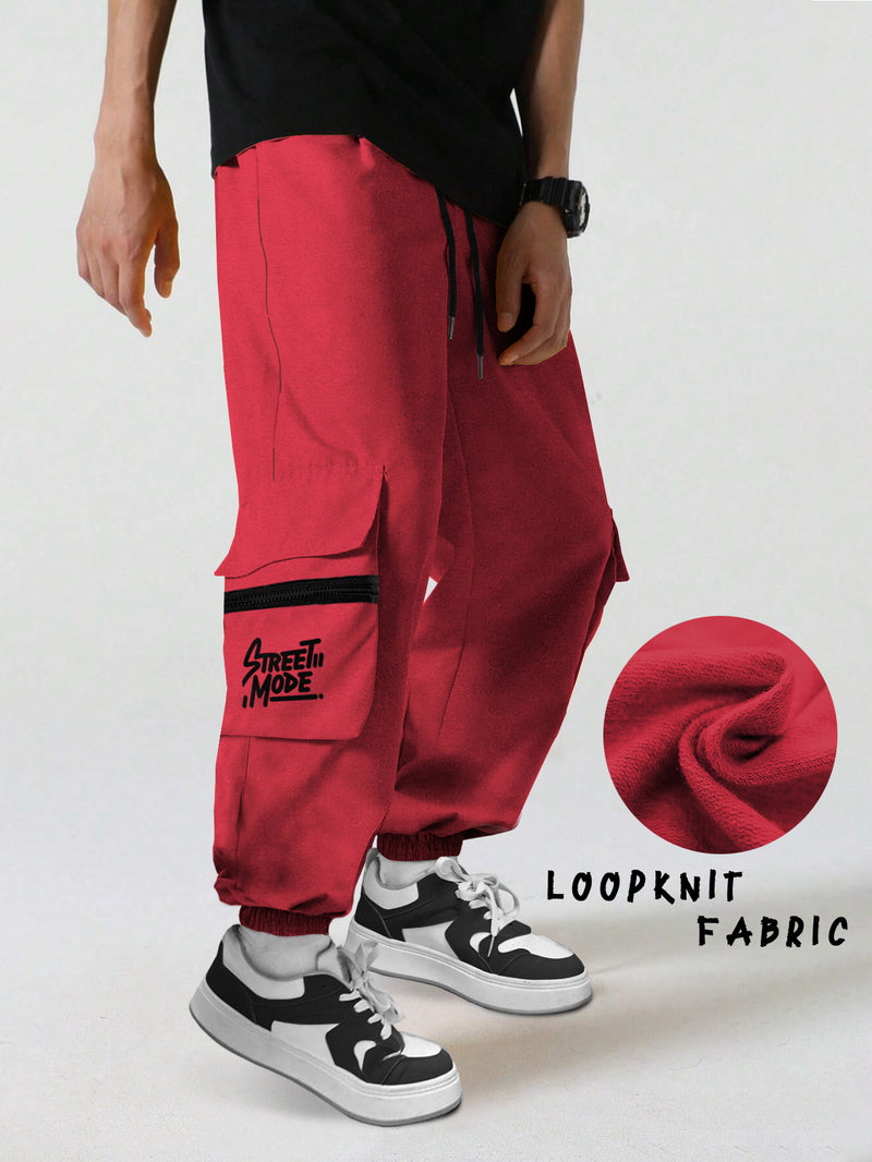 Men Red Printed Baggy Oversized Fit Cargo Jogger