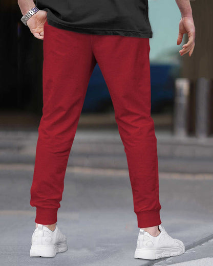 Men Printed Ankle Fit Cuffed Jogger / Red & Grey