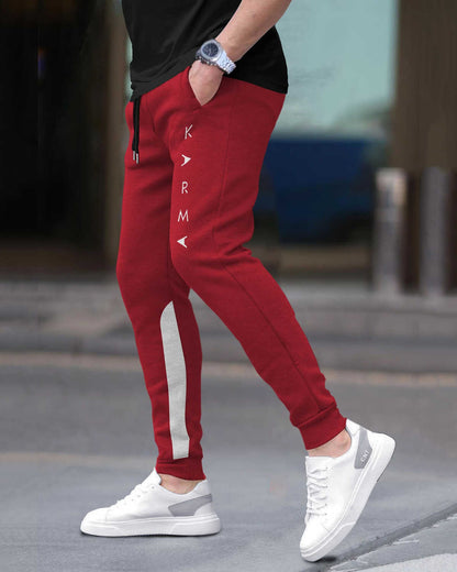 Men Printed Ankle Fit Cuffed Jogger / Red & Grey