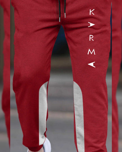 Men Printed Ankle Fit Cuffed Jogger / Red & Grey