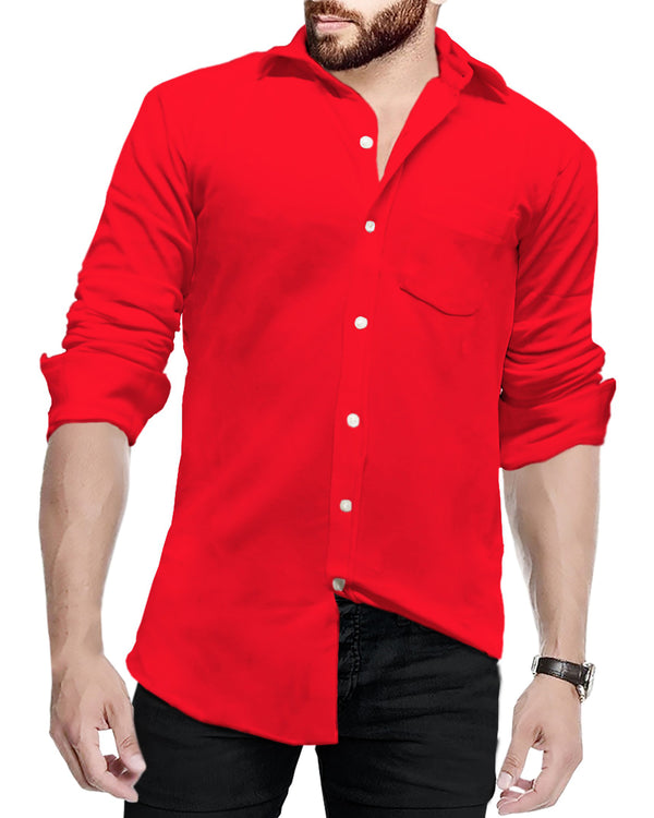 Men Solid Red Full Hand Casual Shirt