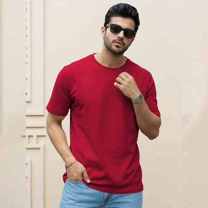 (Pack Of 1) Men Half Sleeve Red Round Neck Plain T-shirt