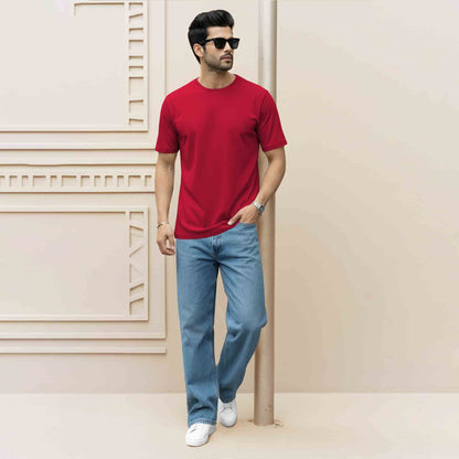(Pack Of 1) Men Half Sleeve Red Round Neck Plain T-shirt