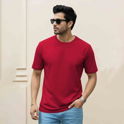 (Pack Of 1) Men Half Sleeve Red Round Neck Plain T-shirt
