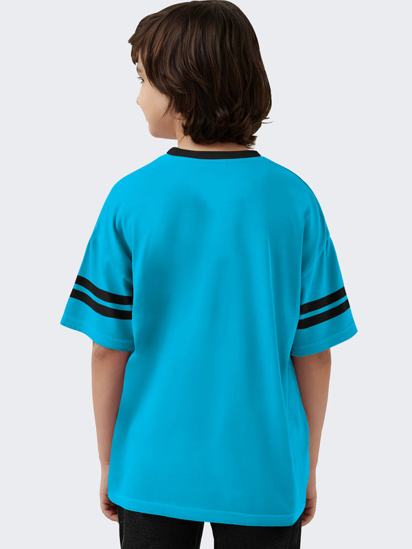 Boys Oversized Typography Skyblue Black Contrast T-Shirt