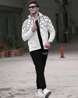 Tracksuit For Men Grey Printed Jacket / Black Printed Trackpant