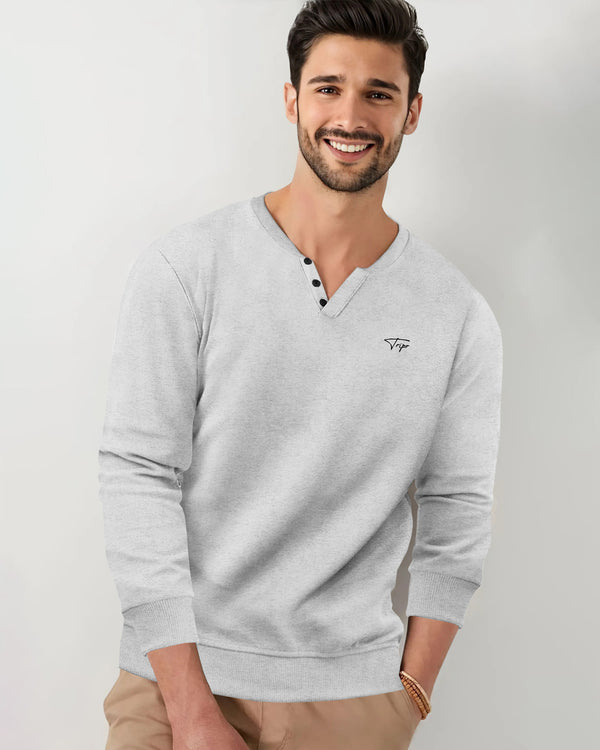 MEN SOLID V-NECK NON-HOODED SWEATSHIRTS | 3 COLOR VARIANTS