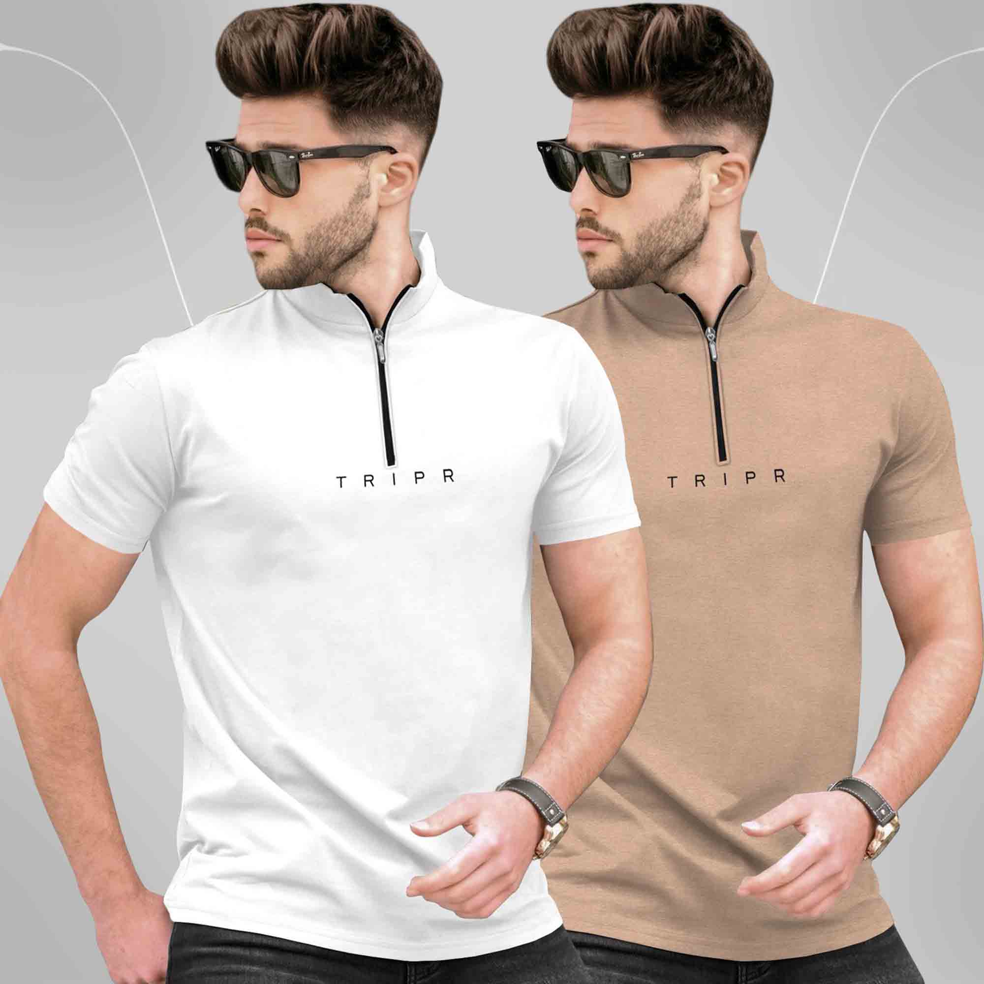 Pack Of 2 High Neck Logo Printed Half Sleeve Combo T-shirts - 13 Variants