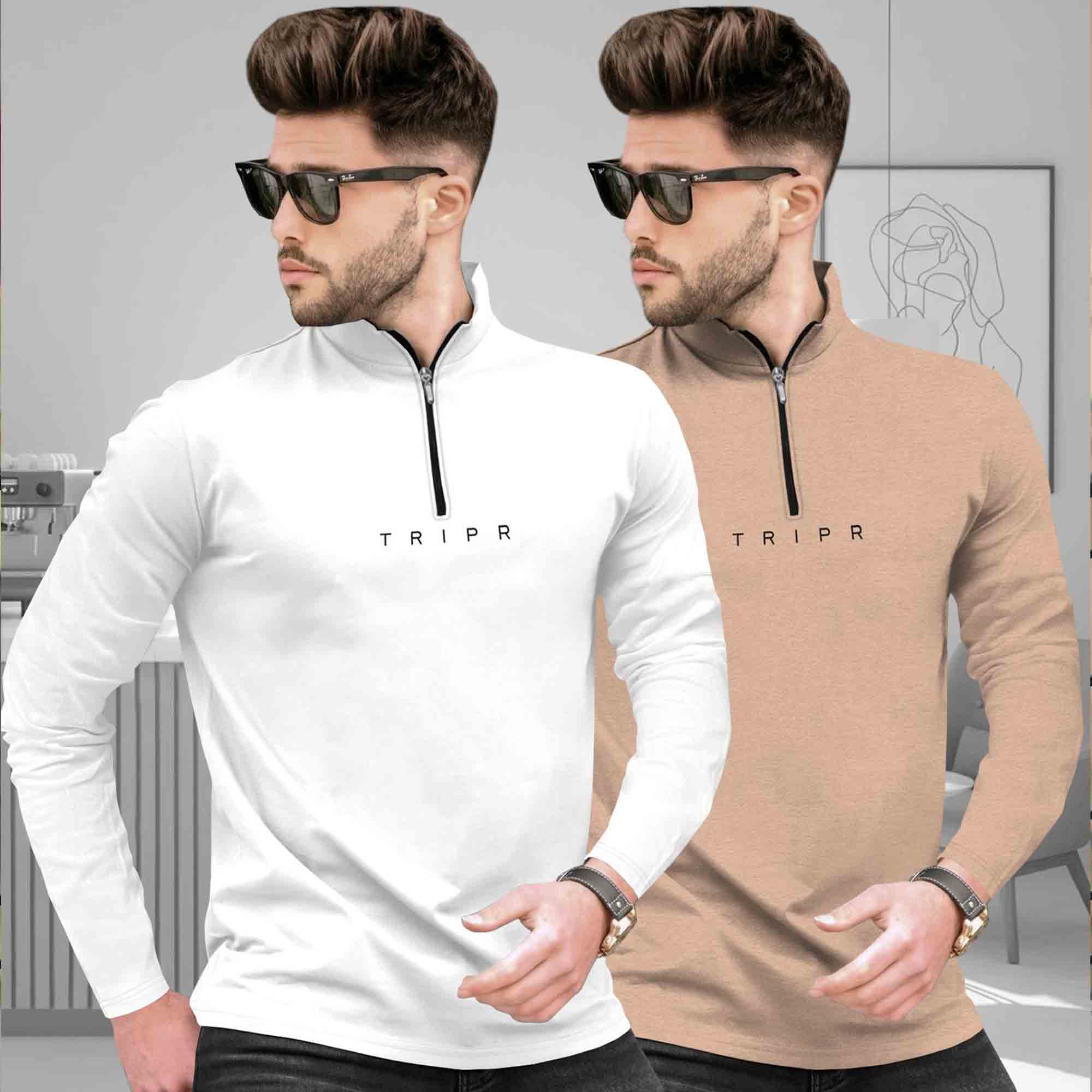 Pack Of 2 High Neck Logo Printed Full Sleeve Combo T-shirts - 13 Variants