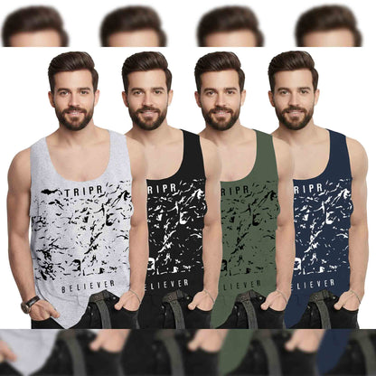 Men Printed Vest (Pack of 4) / Multicolor