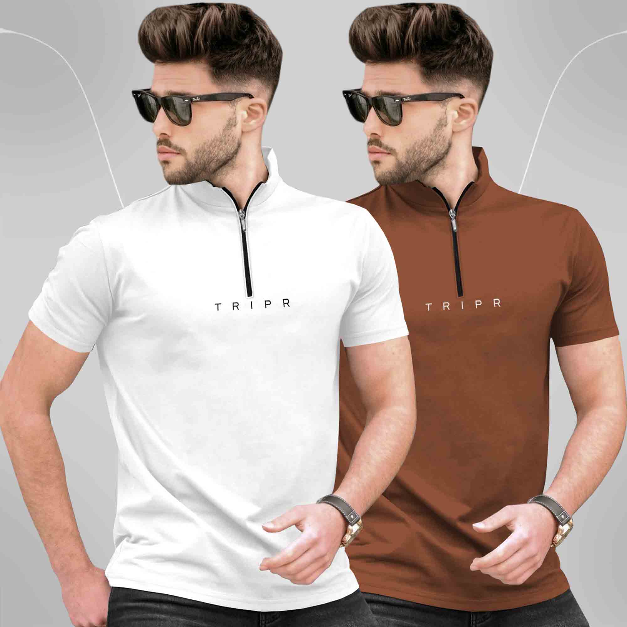 Pack Of 2 High Neck Logo Printed Half Sleeve Combo T-shirts - 13 Variants