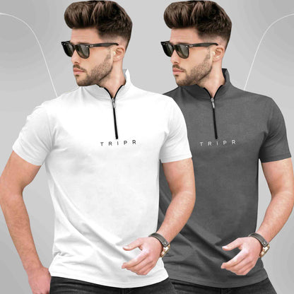 Pack Of 2 High Neck Logo Printed Half Sleeve Combo T-shirts - 13 Variants