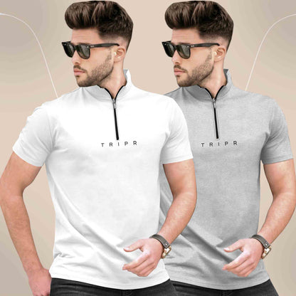 Pack Of 2 High Neck Logo Printed Half Sleeve Combo T-shirts - 13 Variants