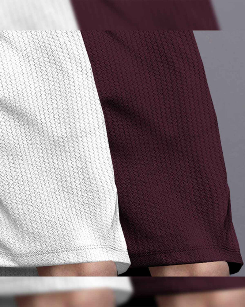 (Pack Of 2) Men Plain Waffle Shorts / White & Maroon