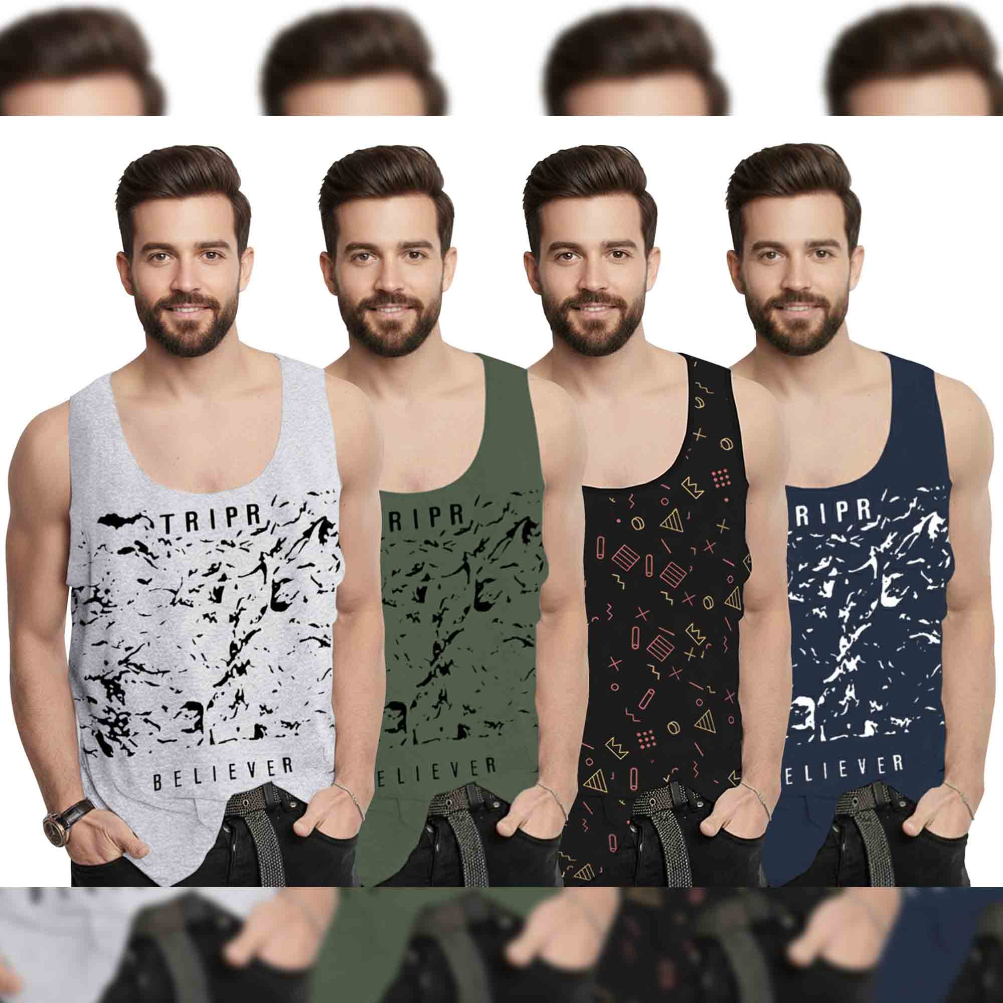 Men Printed Vest (Pack of 4) / Multicolor