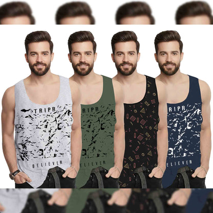 Men Printed Vest (Pack of 4) / Multicolor