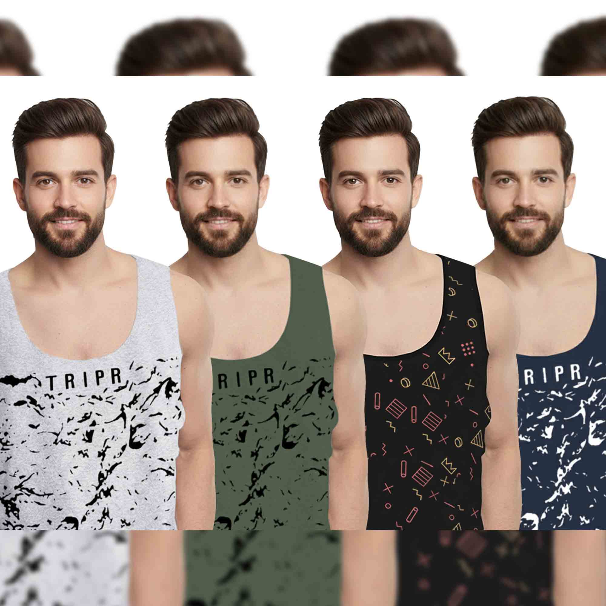 (Pack Of 4) Men Printed Vest Multicolor