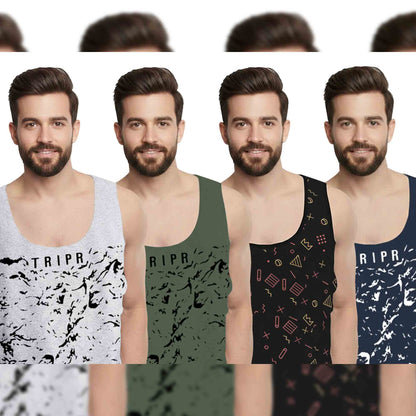 (Pack Of 4) Men Printed Vest Multicolor