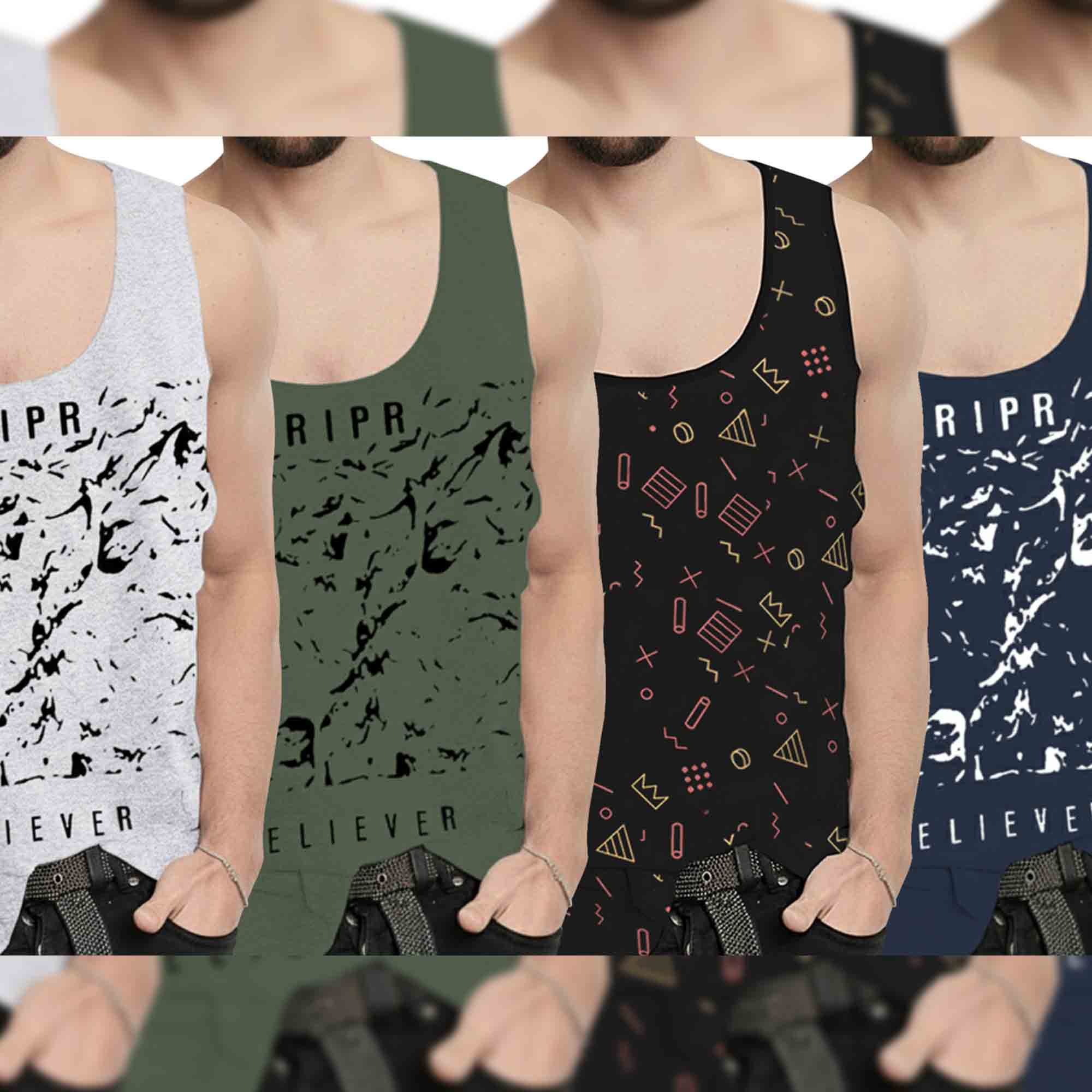 (Pack Of 4) Men Printed Vest Multicolor