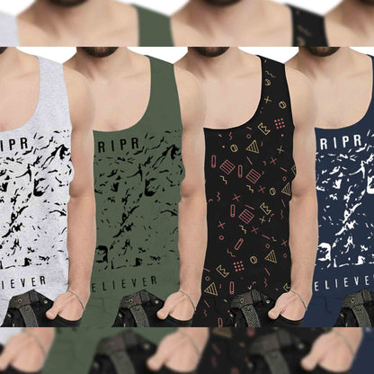 (Pack Of 4) Men Printed Vest Multicolor