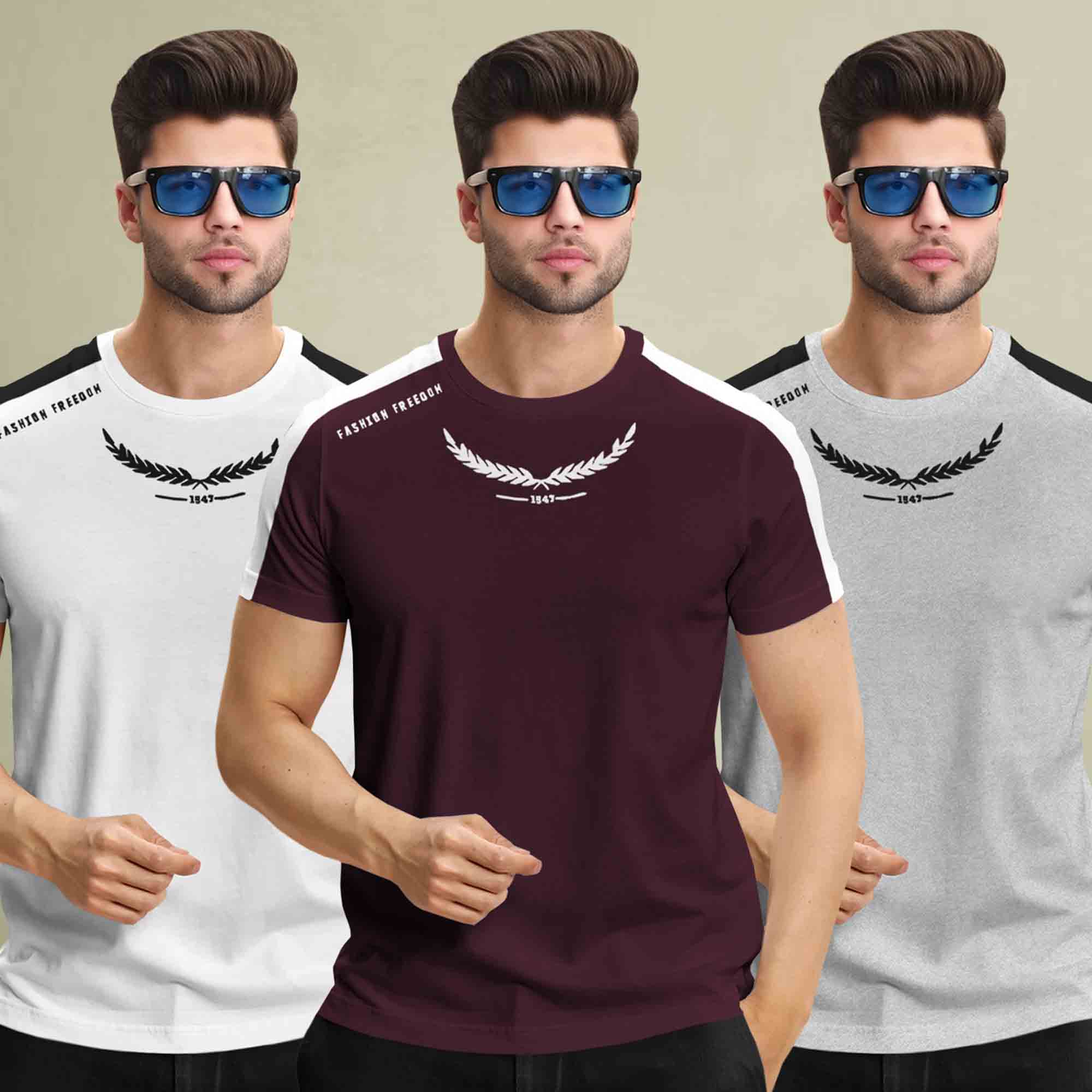 (Pack Of 3) Half Sleeve Printed Tshirts- 12 Variants