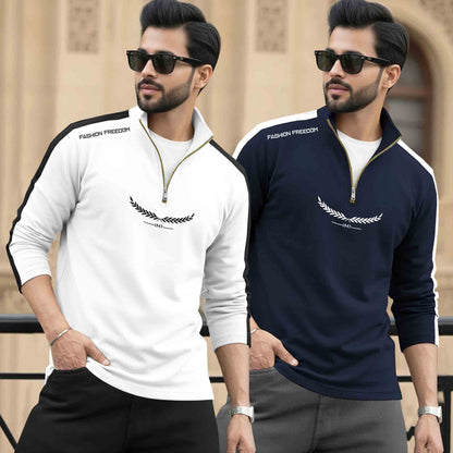(Pack Of 2) Full Sleeve Round Neck & Quarter Zip Neck T-shirts 18 Variants