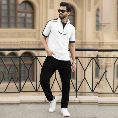 Dual Color High Neck Printed Tshirt White & Balck