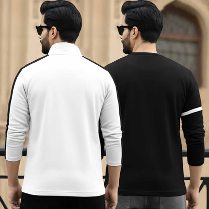 (Pack Of 2) Full Sleeve Printed T-shirts White & Black