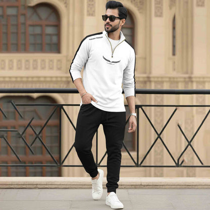 Men Tracksuit - High Neck Full Sleeve Printed T shirts & Plain Track Pants - 17 Variants