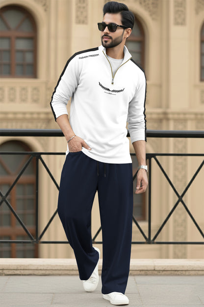 Men Tracksuit - High Neck Full Sleeve Printed T shirts & Plain Baggy pants- 15 Variants