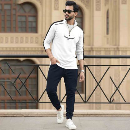 Men Tracksuit - High Neck Full Sleeve Printed T shirts & Plain Track Pants - 17 Variants