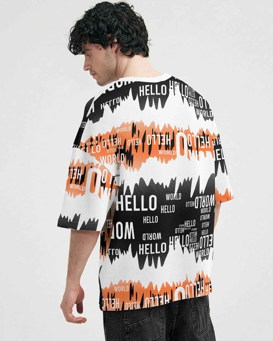 Men White Multicolor All Over Printed Oversized T-shirt