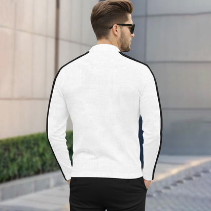 Men Quarter Zip Polo Neck Printed T-SHIRT White & Black